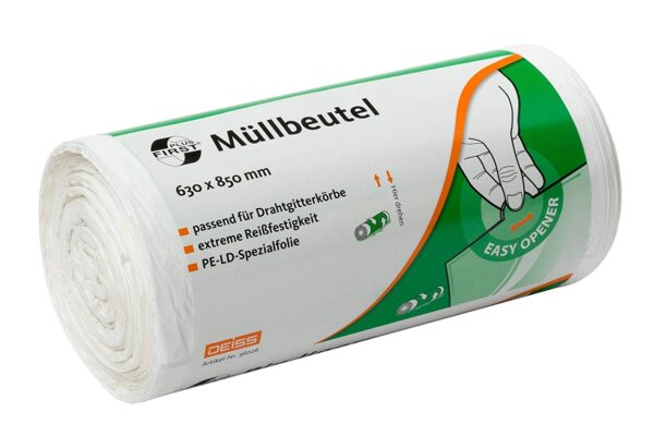 Müllbeutel DEISS FIRST PLUS mit Sternnahtboden  85 Liter, weiß